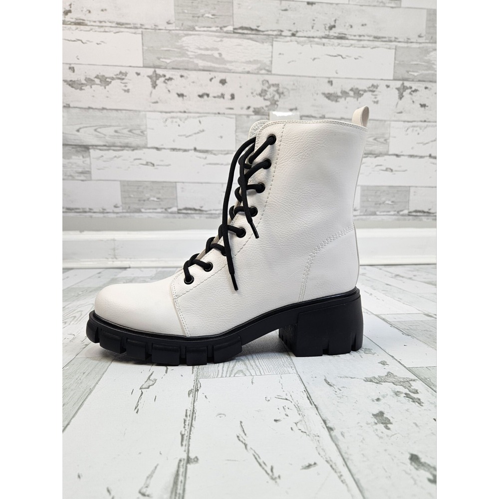 MIA Marlee White Combat Boots Womens 9M Side Zip Lug Sole Ankle Booties MH1103J